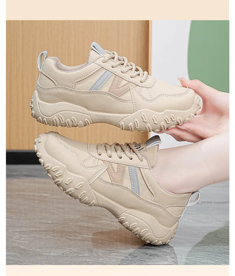 2026 Herbst Neue Damen Atmungsaktive Plateau-Freizeitschuhe, Koreanische Vielseitige Gestreifte Schnürschuhe mit Chunky-Sohle – Detail 17