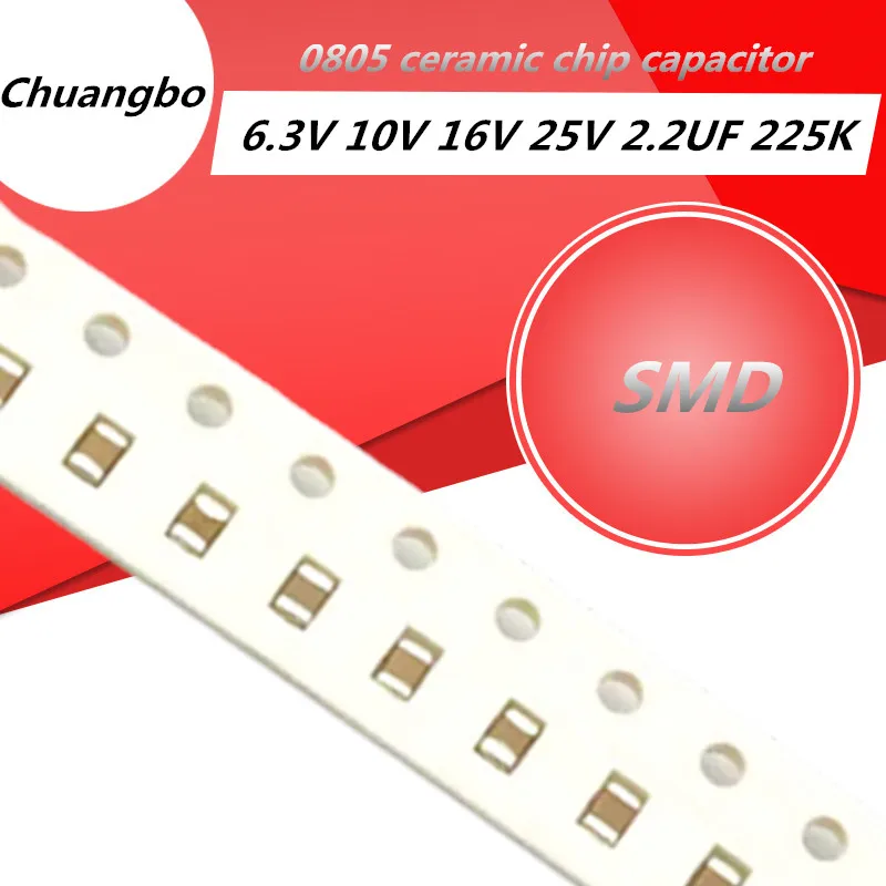 100pcs  ceramic capacitors 0805 225K 2.2UF X5R Error 10% 6.3V 16V 25V  105 SMD Thick Film Chip Multilayer Ceramic Capacitor