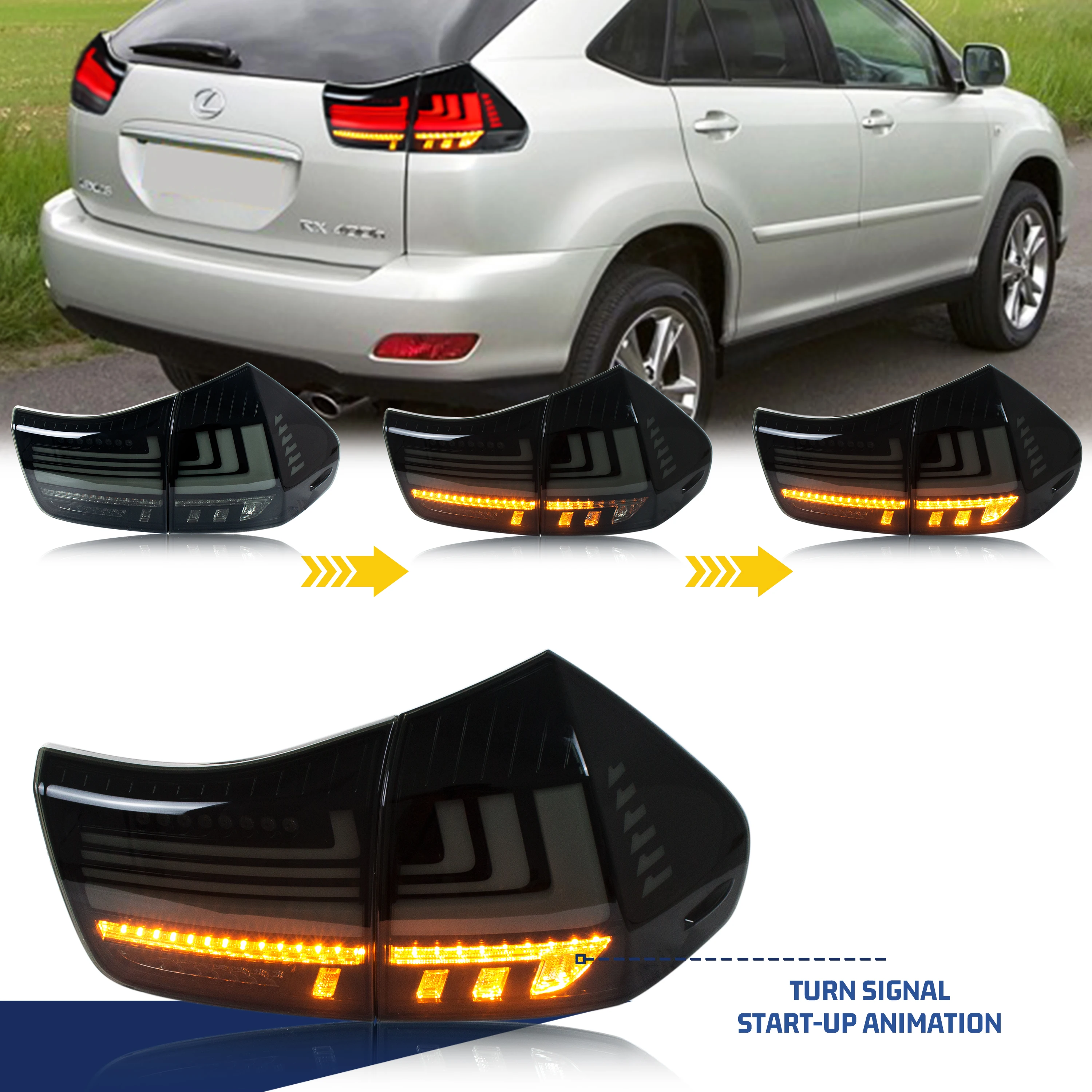 LED Tail Lights for Lexus RX350 RX330 RX400h 2004-2009 Black Rear Lamps Sequential Signal Start-up Animation Assembly