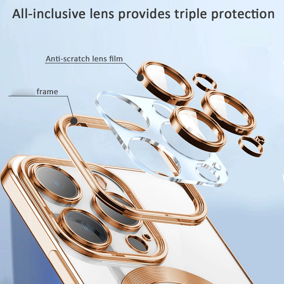 Full Camera Lens Protector Case For Magsafe iPhone 16 15 14 Plus 13 Pro Max 12 11 14Pro 15Pro Bumper Phone Cover Gold Accessory