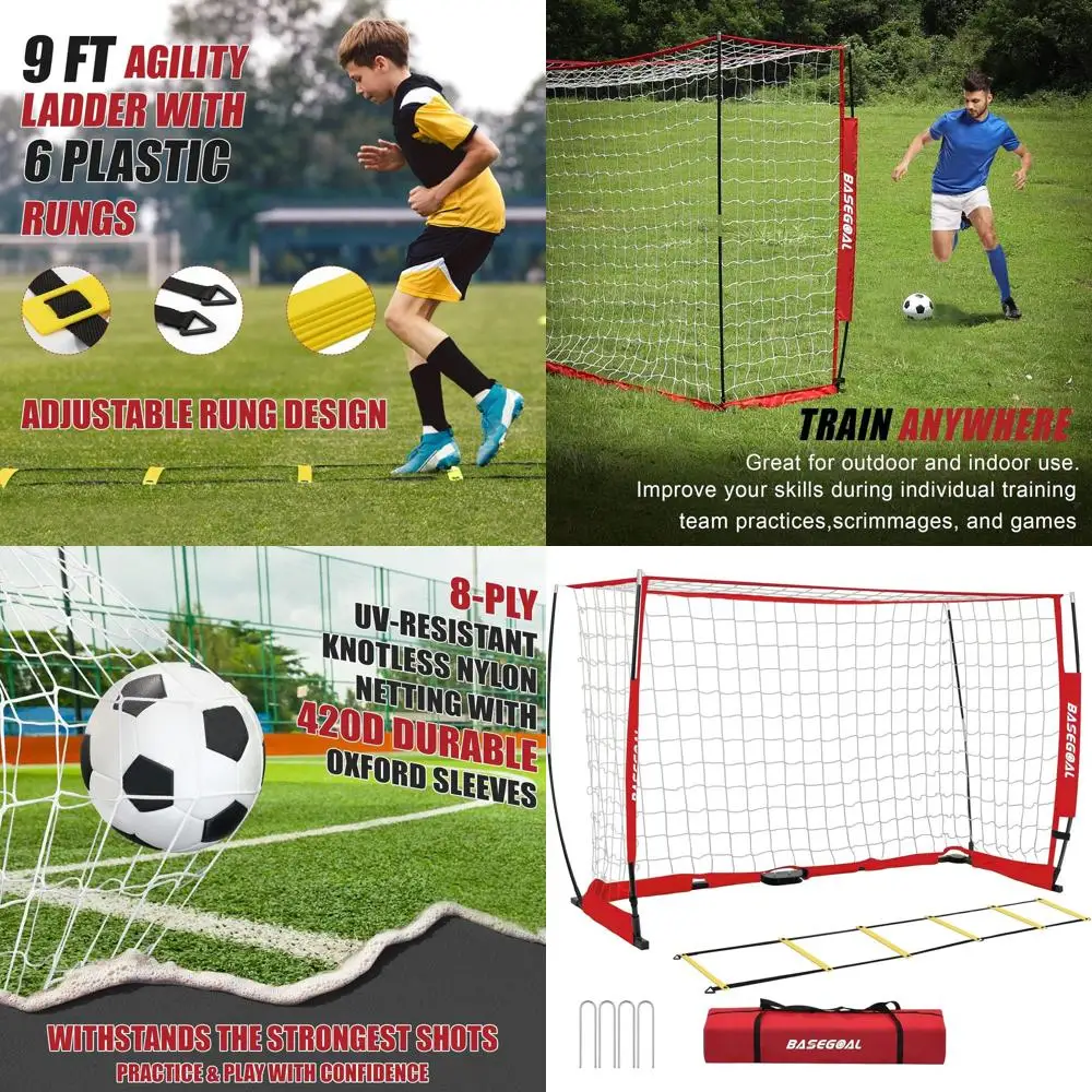 

Portable Soccer Goal Set with Collapsible Metal Base, Soccer Net, and Agility Ladder for Backyard Play