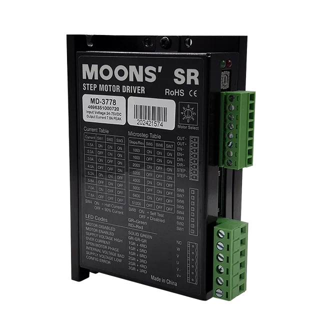 

MOONS factory sr step motor driver MD-3778/3SR8/ 3sr8h micro step motor driver 3-Phase 24-75 VDC 7.8ADC Stepper Motor Drive