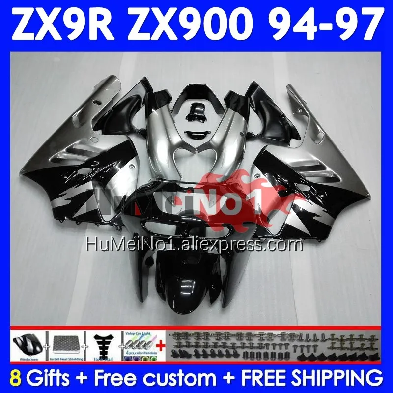 Body Kit For KAWASAKI NINJA ZX-9R 900CC ZX 9 R 9R 900 212No.12 ZX9R 94 95 96 97 ZX900 1994 Silvery black 1995 1996 1997 Fairings