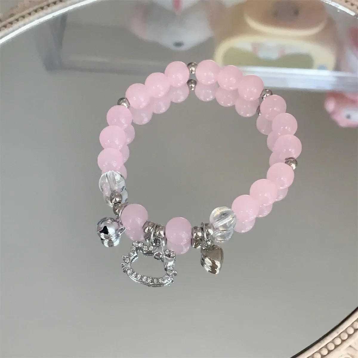 Candy-colored Bracelet Explosion Cute Kt Cat Crystal Love Bell with All Students Bestie Bracelet  Bracelet for Women