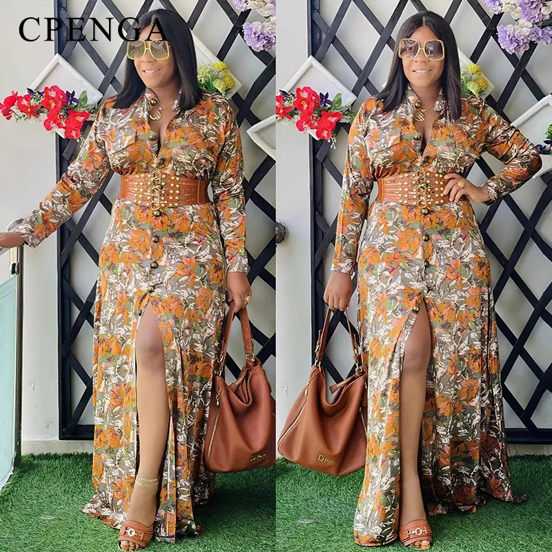 

2023 New Print African Maxi Dress with Belt for Women Elegnt Lady Wedding Evening Party Dress Plus Size Dashiki Casual Clothing