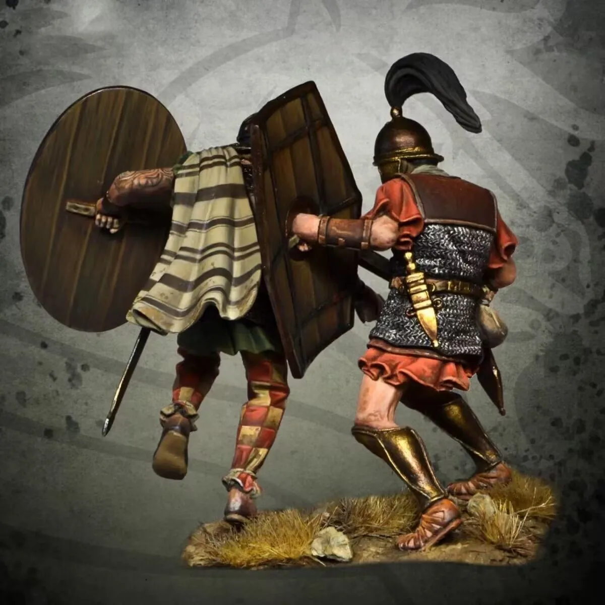 Figura de resina de 54mm, soldados romanos que luchan en pares, Kit de modelo de ensamblaje, estatua de juguete 3D sin montar y sin pintar