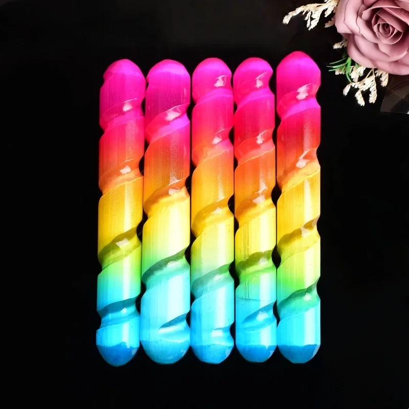 Natural Aura Selenite Crystal Healing Stone Spiral Rod Mineral Specimen Reiki Crafts Home Decor Gift Souvenir Table Decoration