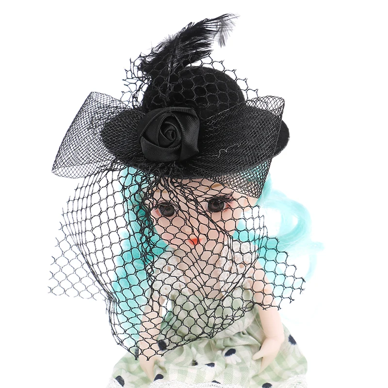 

1:6 Dollhouse Miniature Black Mesh Hat Simulation Model DIY Decor Toy Accessory