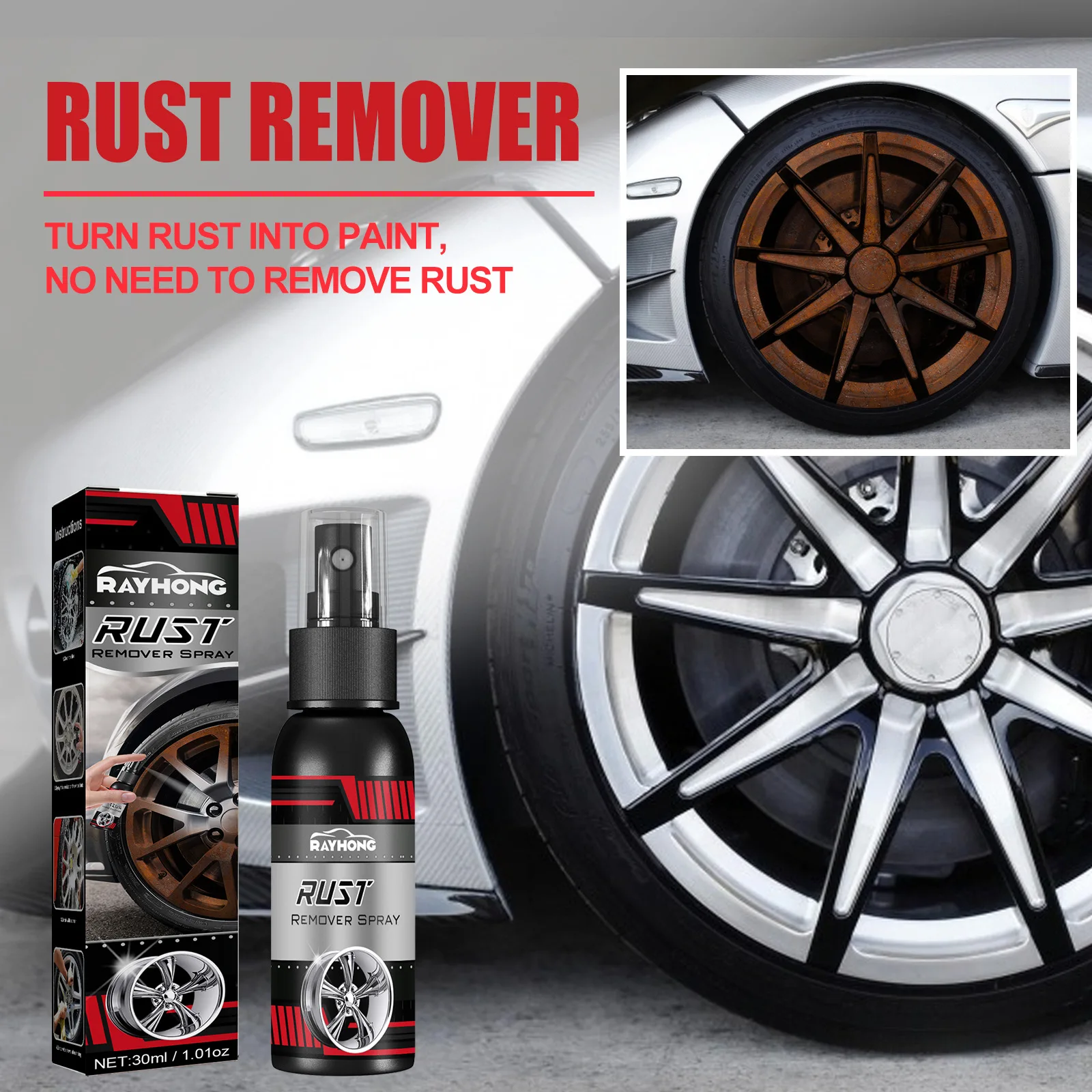 

Car Wheel Rust Remover Car Paint Rust Cleaner Stain Remover Brightener Rust Remover Converter