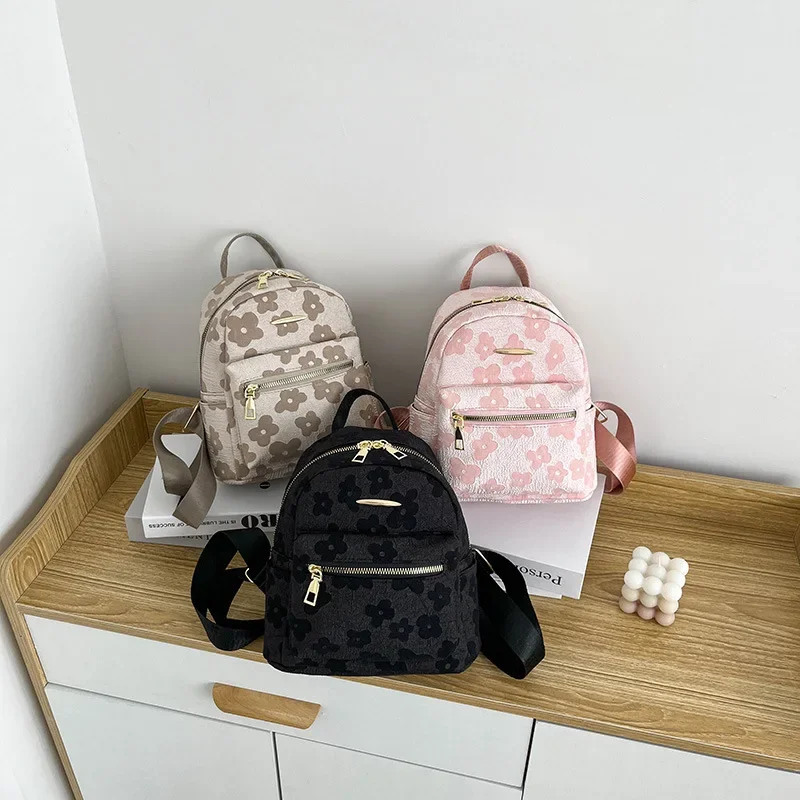 PU Leather Shoulder Mini Small Backpack Multi-Function Ladies Phone Pouch Pack Flower Print Ladies School Backpack Bag for Women