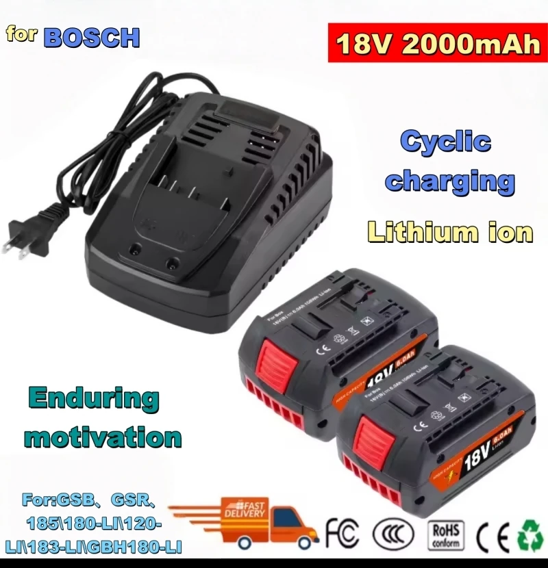 

Genuin summing 2.0Ah 18V ⚡ Cycling charging Lithium-Ion for BOSCH Electric tool for GSB GSR180-Li/120-Li/185-Li/ & More