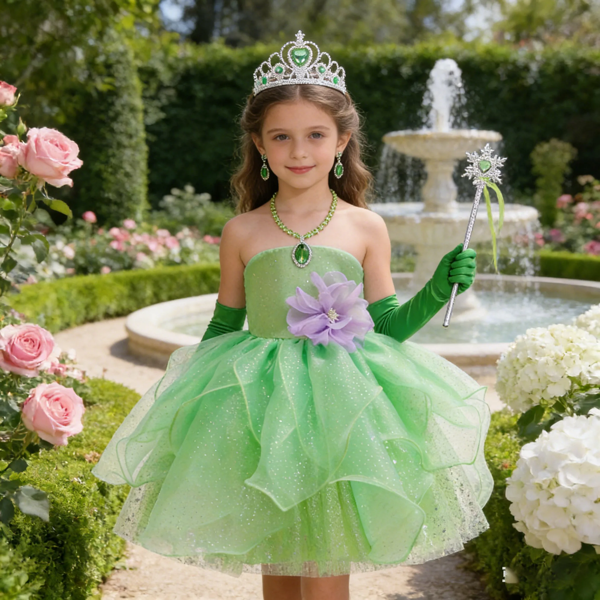 

2026 карнавальное платье принцессы феи, детский костюм эльфа + аксессуар для девочек, праздничная одежда Святого Патрика, фэнтезийное зеленое платье