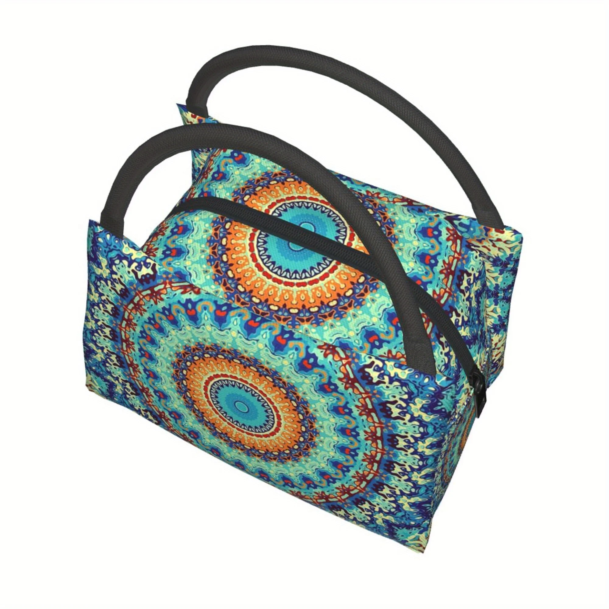 1pc Bohemian Mandala Print Reusable Cooler Bag - Portable Top-Handle Lunch Tote for Office, Beach & Outdoor, Stylish Men's