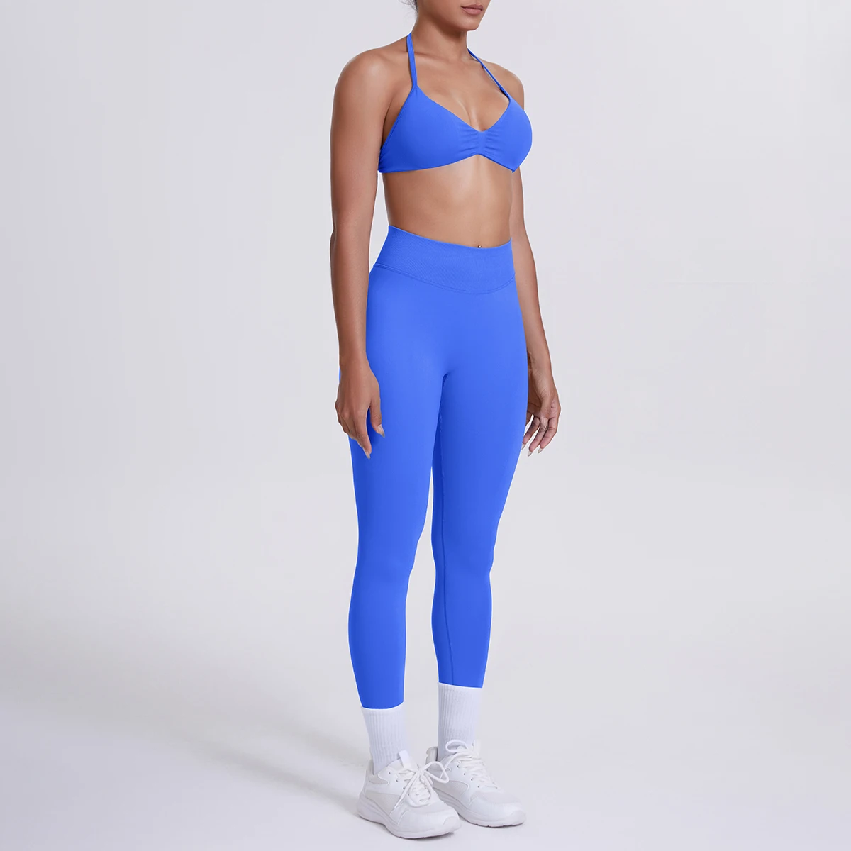Frauen 2 stücke Patchwork Sport Yoga Anzug Training Ärmellose Sport Gym Tops Bauch-steuer Abnehmen Booty Leggings Yoga Anzug Sport – Detail 27