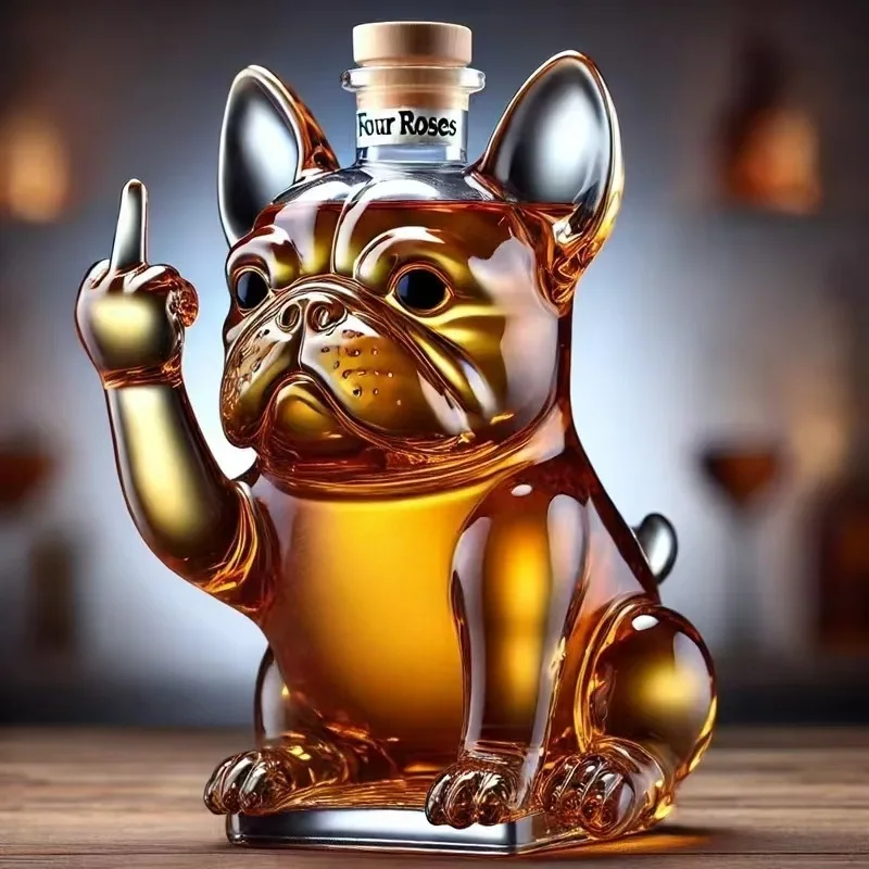 

French Bulldog Shape Glass Bottle Empty Whiskey Vodka Wine Decanter Sealed 350ml Handmade Transparent Creative Design Contain