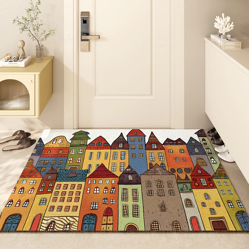 Cartoon Building Comic Door Mat Entry Coil Floor Mat Dust Scraping Sand Pvc Foot Mat Non-slip Carpet Entry Porch Doormat