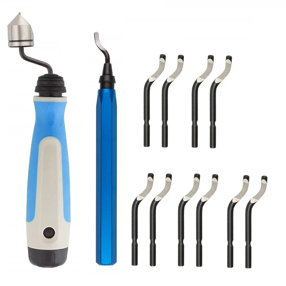 

For Wood Plastic Aluminum Copper Steel Deburring Tool Kit with Aluminum and Silicone Handles and Replaceable Blades