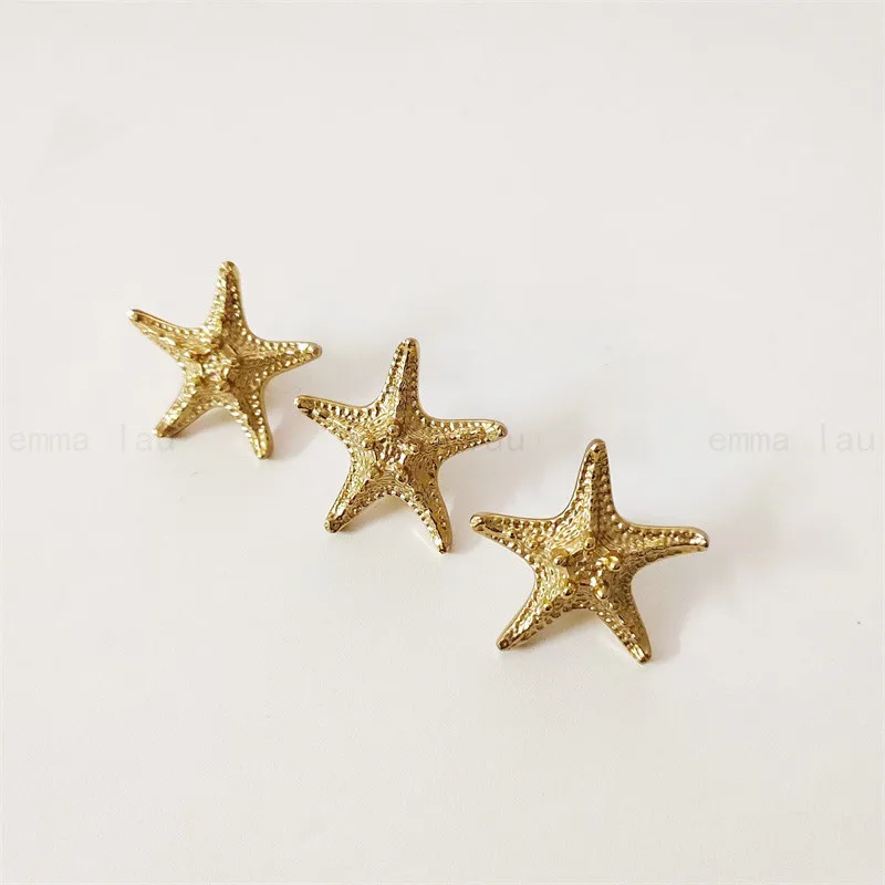 Starfish Brass Handles Golden Pure Copper Cabinet Door Knob Single Hole Drawer Lattice Handle Hardware Furniture Door Pulls