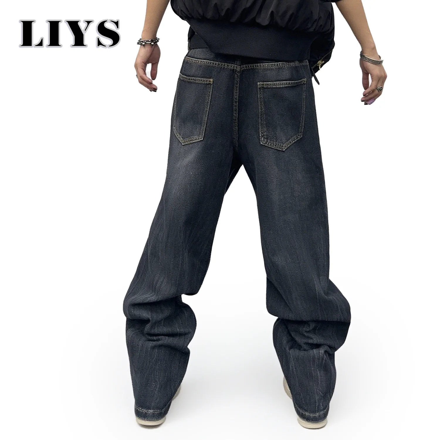 2025 Autumn Men's American Retro Loose Straight Leg Jeans Male Winter Black Daily Casual Denim Pants Women Baggy Stacked Jeans