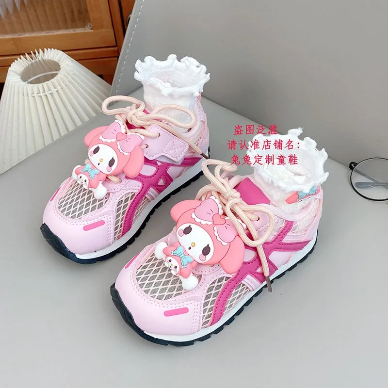 2025 ฤดูร้อน My Melody อะนิเมะ Kawaii Sanrio Ins เด็กรองเท้าน่ารักการ์ตูนกีฬา Soft Sole รองเท้าผ้าใบของขวัญ