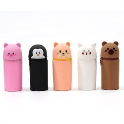 With Zipper Silicone Pencil Case Cartoon Silicone Animal Shape Pen Pouch Desk Organizer Stationery Stationery Storage Bag