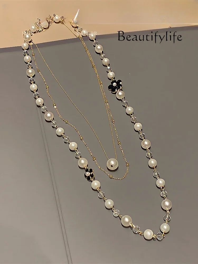 Korean version of pearl multi-layer necklace long sweater chain temperament versatile high sense collarbone chain accessories