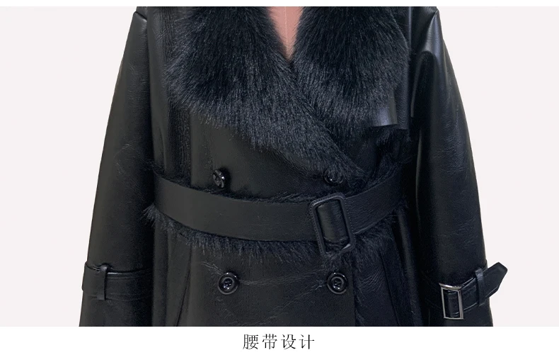Nerazzurri Winter Long Oversized Thickened Warm Black Fluffy Faux Sheepskin Coat Women Double Breasted Loose Furry Overcoat 2024