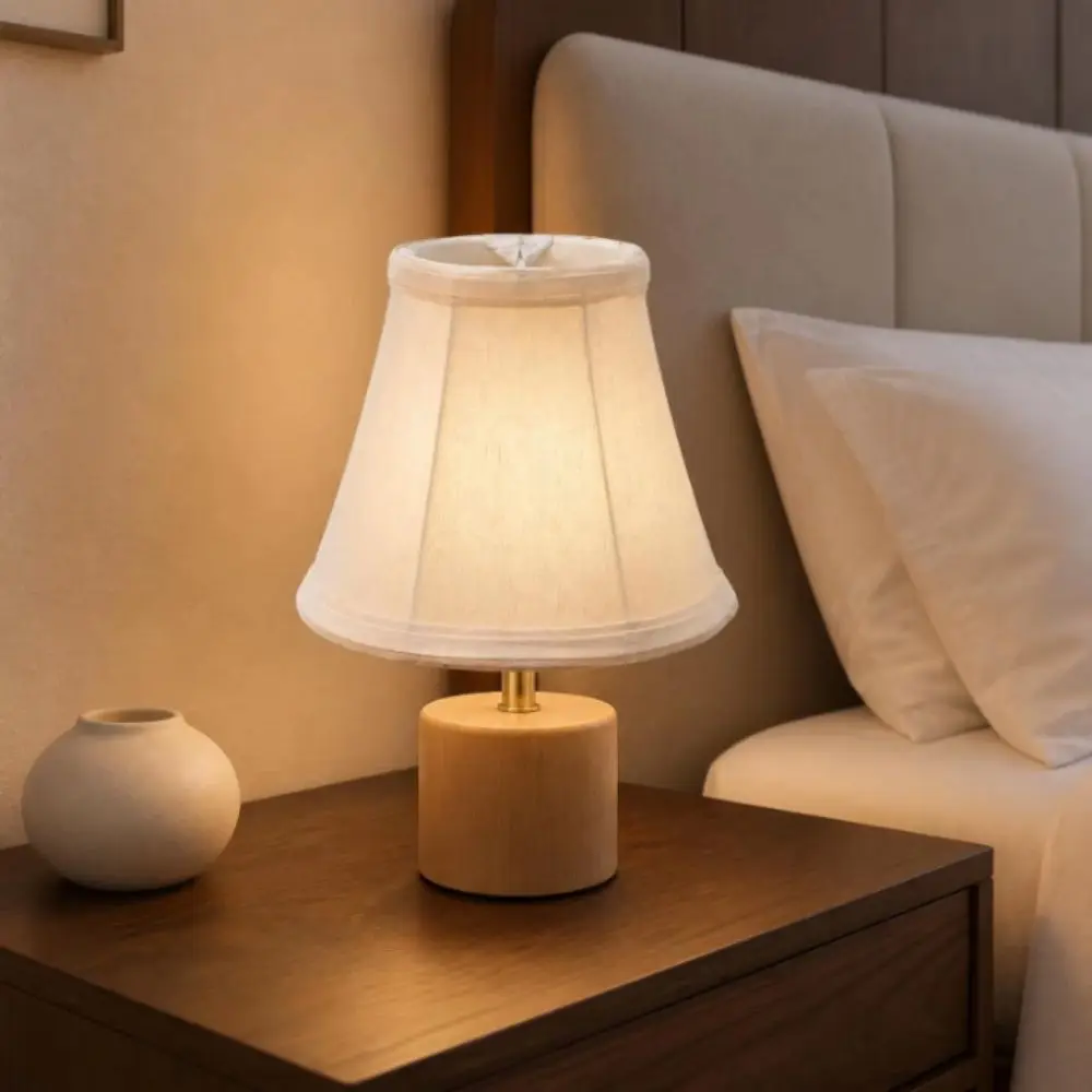 Beige Fabric Lampshade Conical Design Handmade Lamp Shade Cover Natural Texture Soft Glow Filter Textile Lampshade Bedside Table