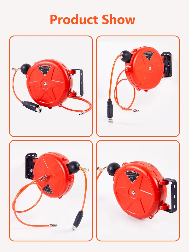 Compressor Hose Reel Retractable 10m Automatic Rewind Tool Commercial Reel With Swivel Bracket Quick Coupler Air Compressor