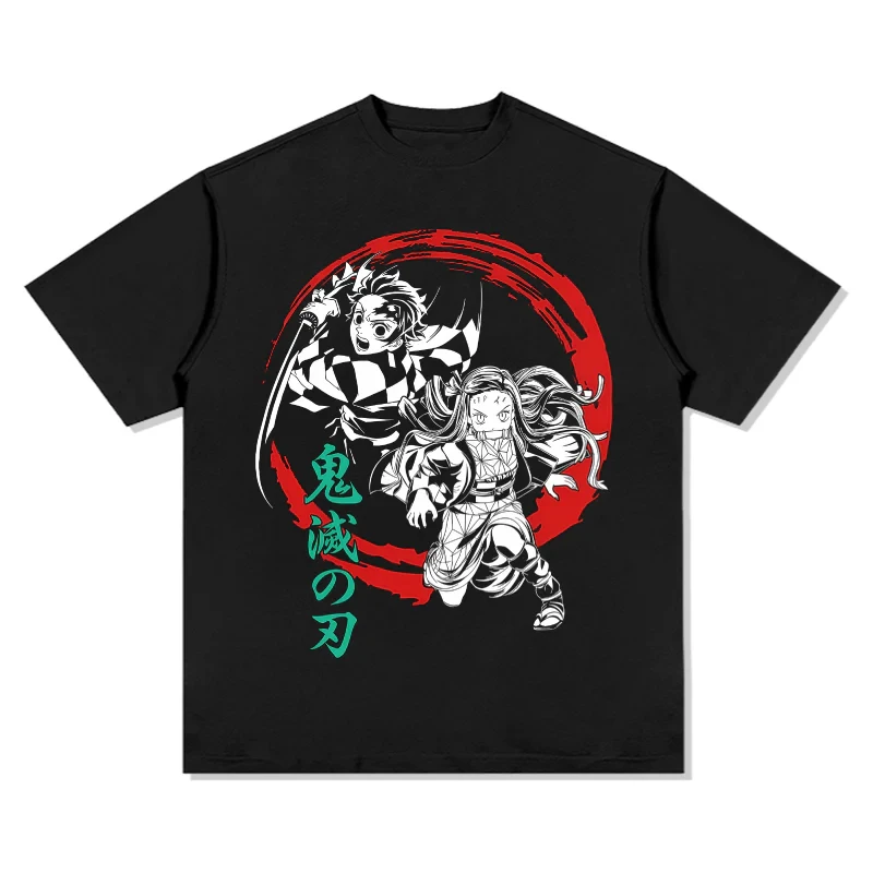 Demon Slayer Japanisches Anime-T-Shirt aus reiner Baumwolle, Sommer-Männer und Frauen, Anime-Enthusiasten, modisches, lässiges Retro-Kurzarm-T-Shirt