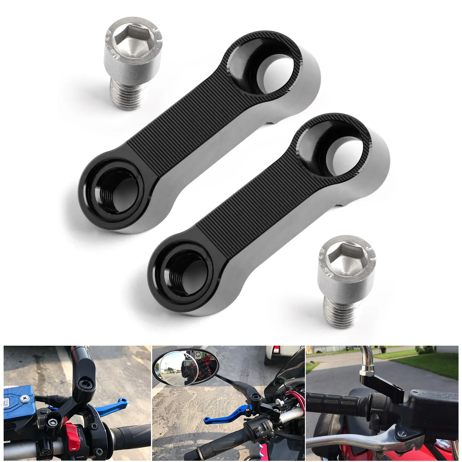 Pair ALU Motorcycle Mirror Extenders-Riser-Extension Black 10mm Fit for Honda