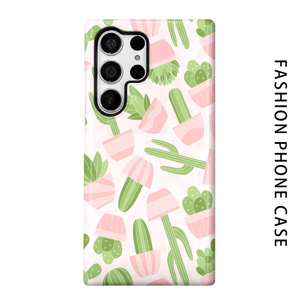 Pink Cactus Phone Case for For Samsung Galaxy S26 S25 S24 S23 S20 FE A56 A36 Ultra Glossy HD Hard Cover Film Shell