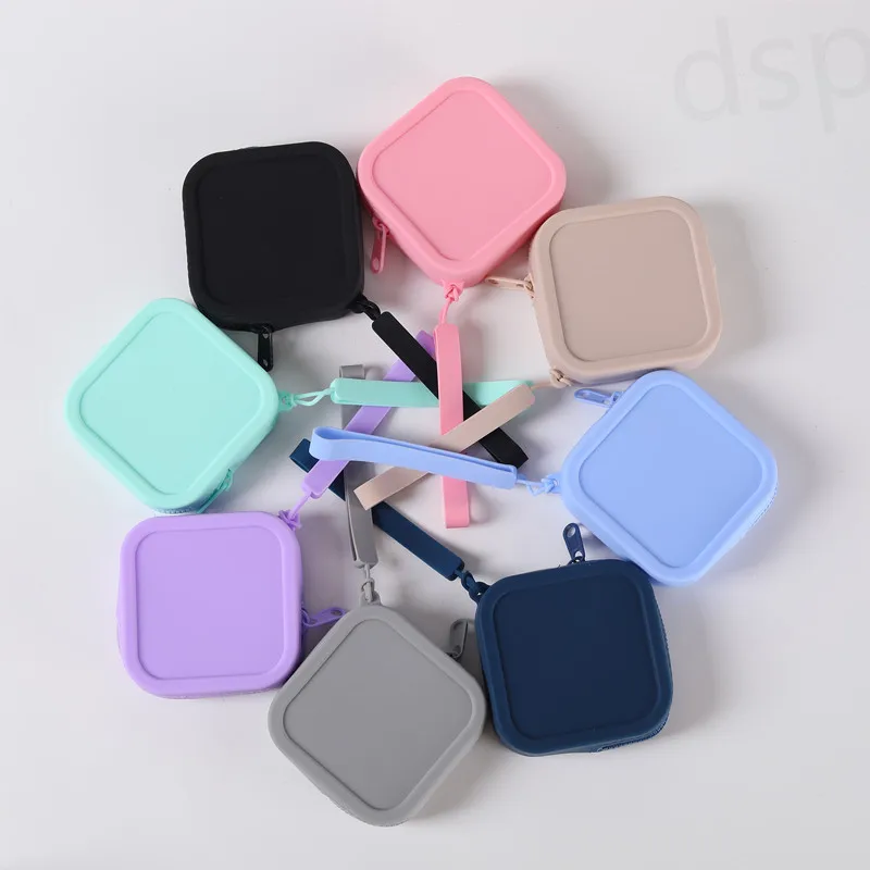 Waterproof Solid Color Wallet Mini Zipper Square Coin Purse Silicone Travel Organizer Pouch Small Cosmetic Bag Earphone Bag