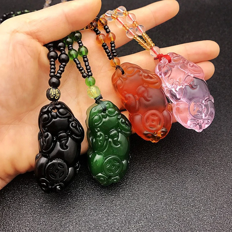 Unisex Chinese Pixiu Pendant Necklace Fashion Charm Jewelry Carved Blessing Bead Necklace Men Women Lucky Jewelry