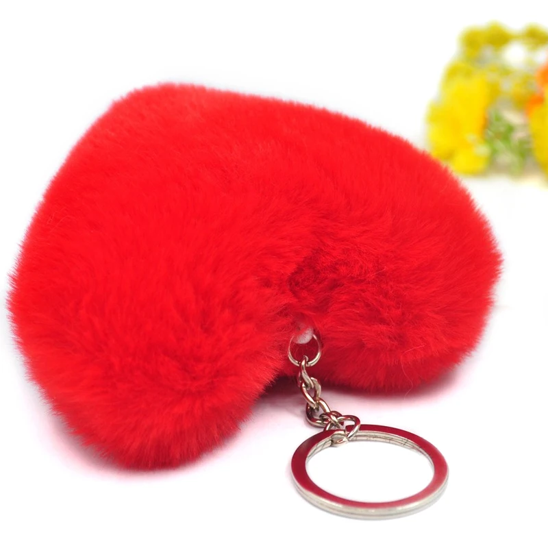 Keychain Gifts For Women Soft Heart Shape Pompon Key Chain Ball Car Bag Accessories