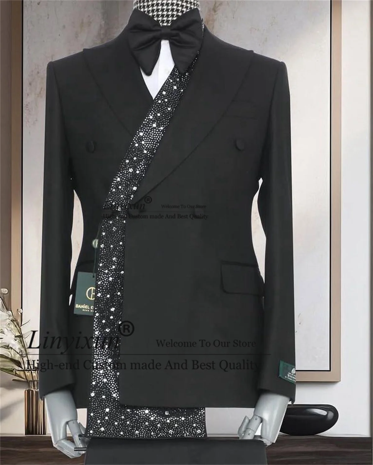 Glitter Sequins Lapel Men Suits Customized Double Breasted 2 Pieces Sets Wedding Groom Tuxedos Slim Fit Blazers Costume Homme