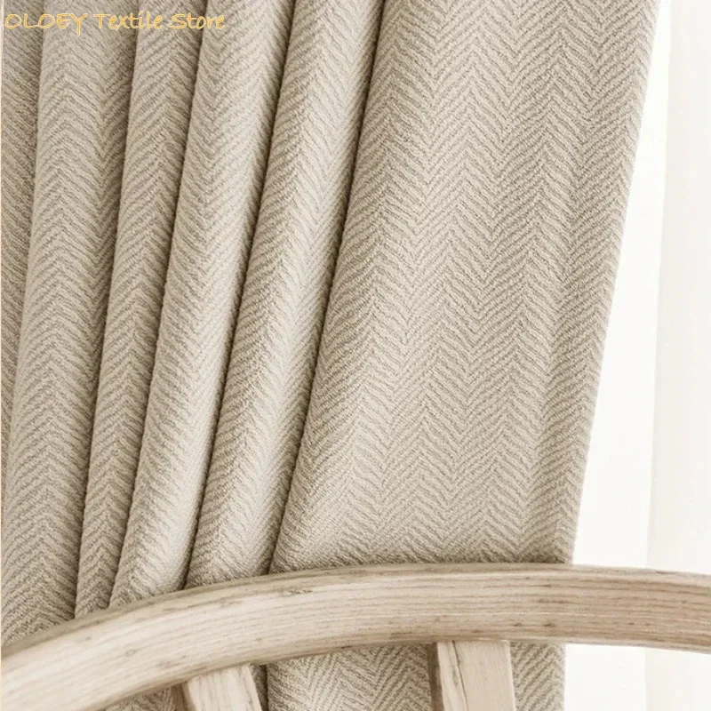 Luxury Thick Chenille Beige Cream Blackout Curtains for Living Room Bedroom Dining Herringbone Texture Custom Home Decoration