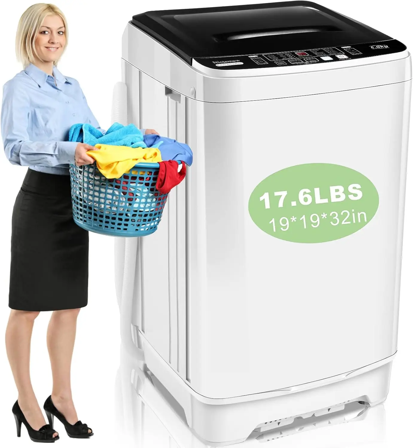 17.6Lbs Capacity Portable Washer with Drain Pump, 10 Wash Programs/LED Display/8 Water Levels/Faucet Adapter, 2.3 Cu.ft