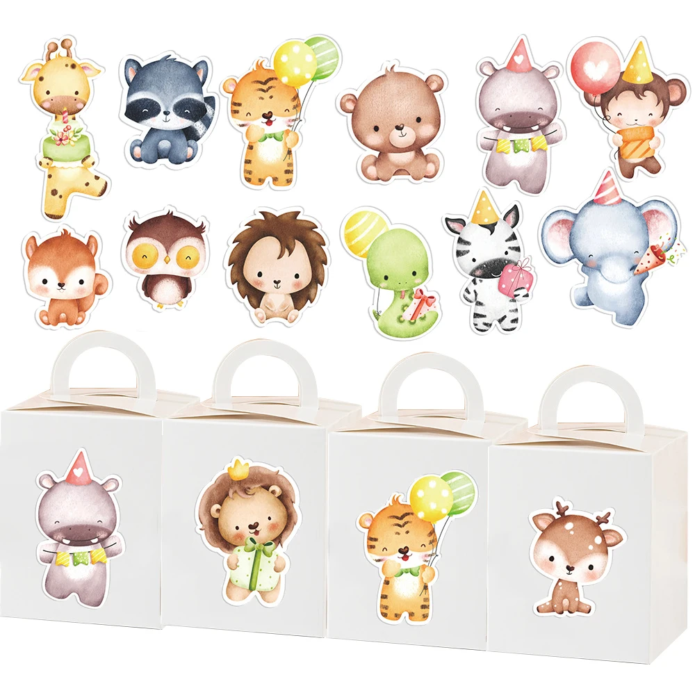 7/14Pc Cartoon Animal Theme Paper Cup Cake Sticker Decoration Jungle Animal Cake Cartoon Decoration Birthday Party Cake Supplies