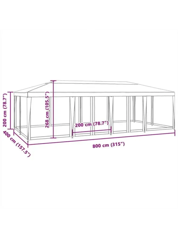 8x4m Weißes Netz-Zelt mit 12 Paneelen, HDPE, Leicht zu Reinigen, Perfekt für Partys