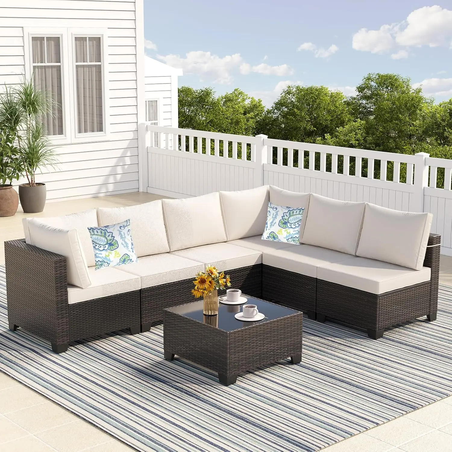 

Набор из 7 уличных диванов из ротанга с подушками, коричневый/бежевый