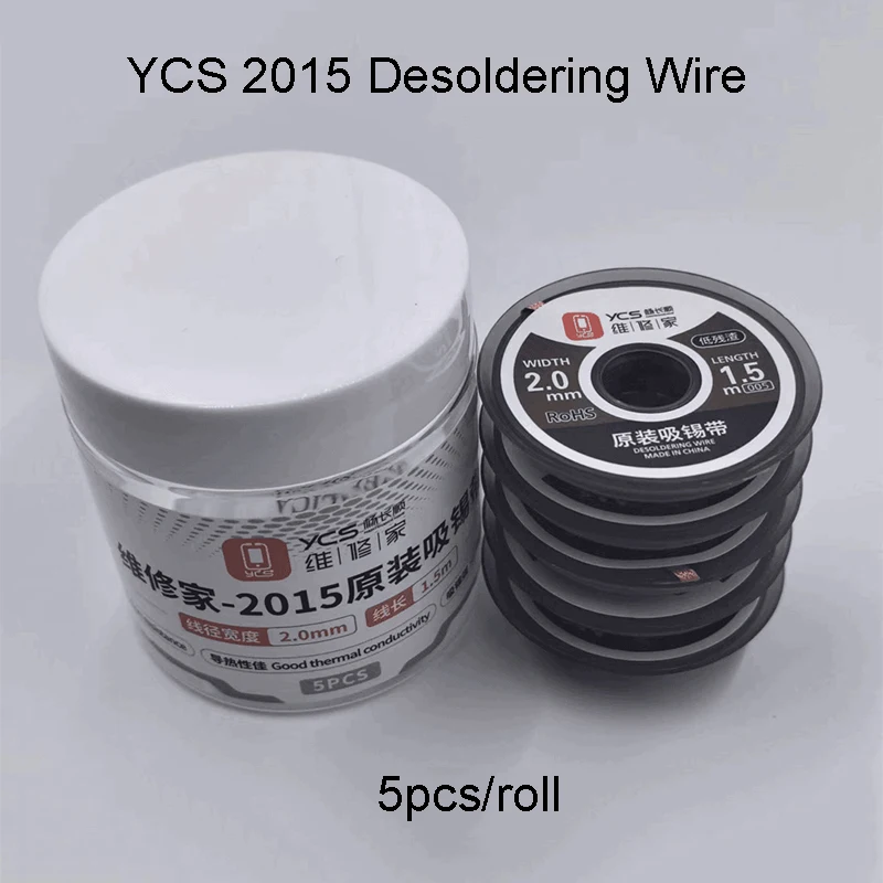 YCS 2mm 2015 5pcs/roll Desoldering Braid Solder Remover Wick BGA Soldering Wire Low Residue for Phone Repair Tools