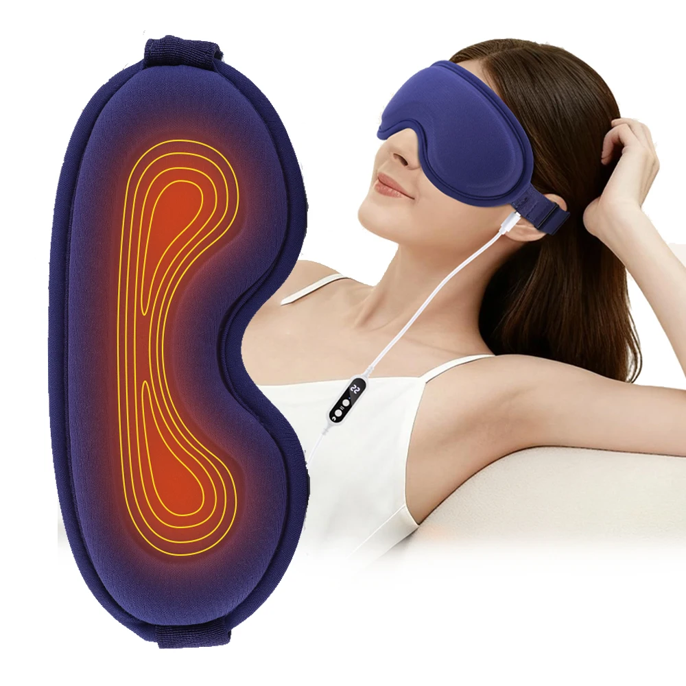 Office Heated Eye Mask with Vibration Massage 3D Blackout Sleep Eye Shading for Eye Strain Dark Circle USB Powered Warm Compress