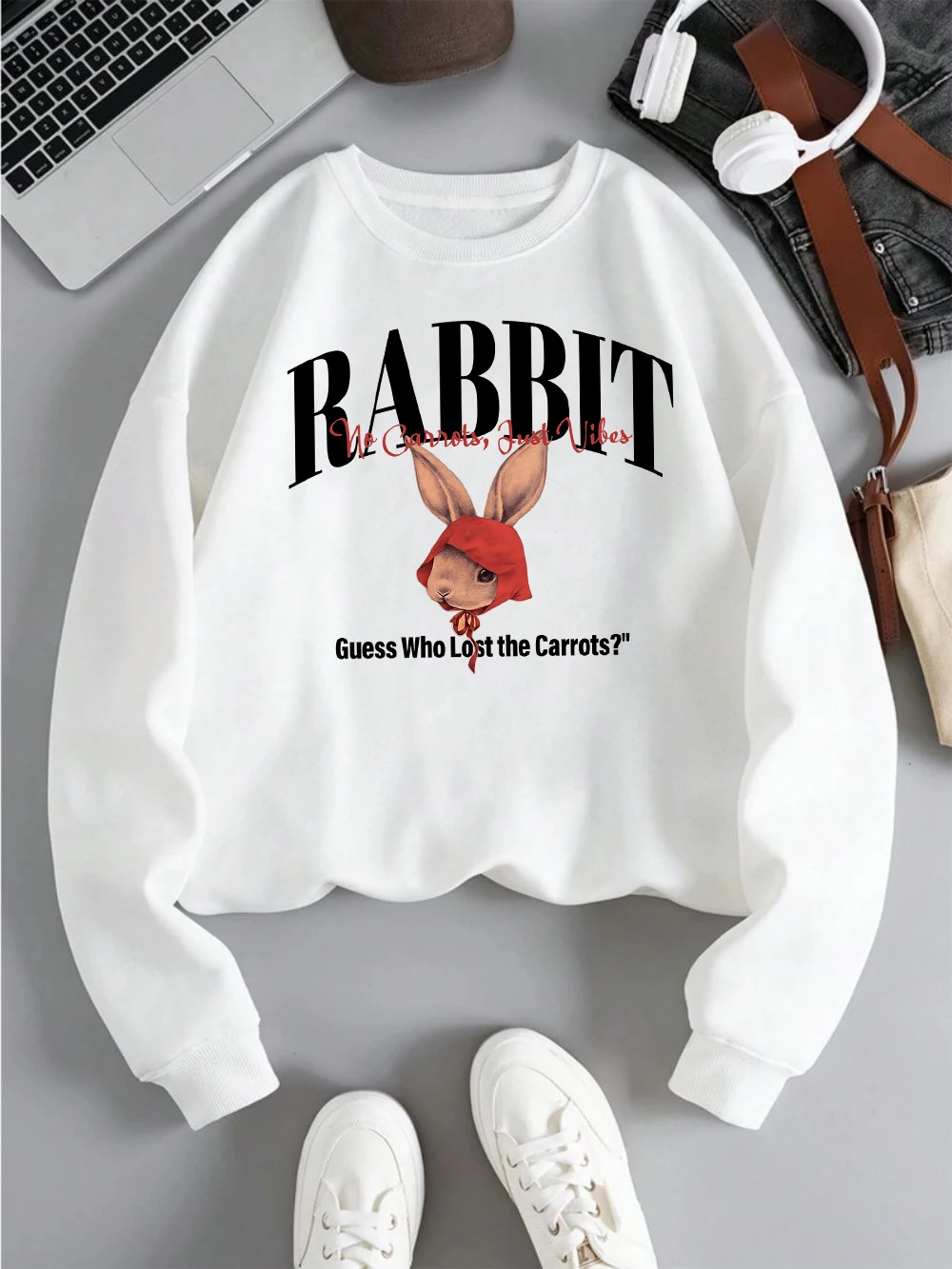 Sudaderas con estampado de conejo Guess Who Lost The Carrots para mujer, Jersey informal de otoño e invierno, sudadera suave transpirable, ropa
