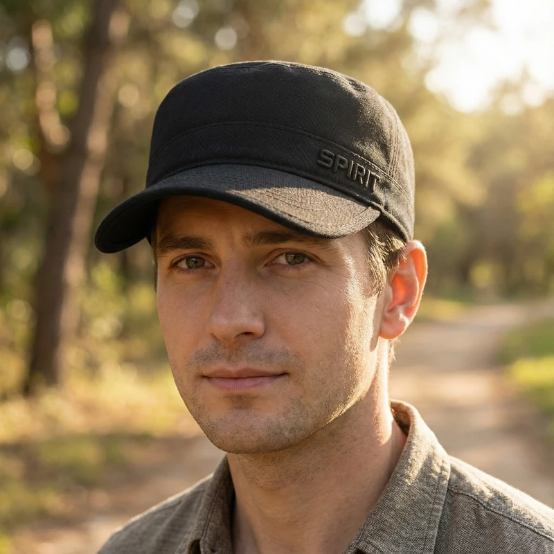 Solid Color Adjustable Embroidered Letter Flat Cap - Outdoor