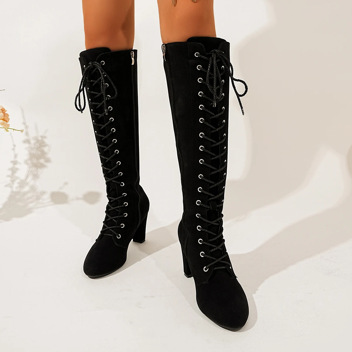 Women's Thick-heeled Over-the-knee Boots in Autumn 2025, The New Comfortable Lace-up Designer's Medium-heeled Fashion Boots
