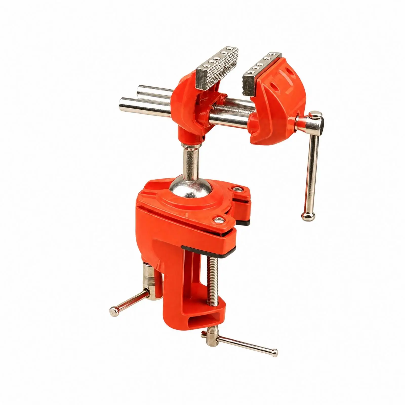 Red Aluminum Bench Vise Clamp on Design with Soft Rubber Covers for Delicate Workpiece Protection and Repair