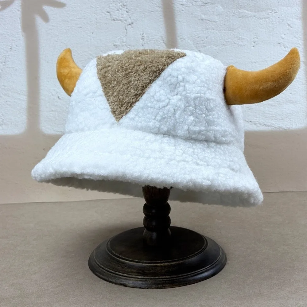 Cute Thickened Fisherman Hat Versatile Cold Proof Winter Warm Hat Windproof Cow Horned Hat Outdoor Wear