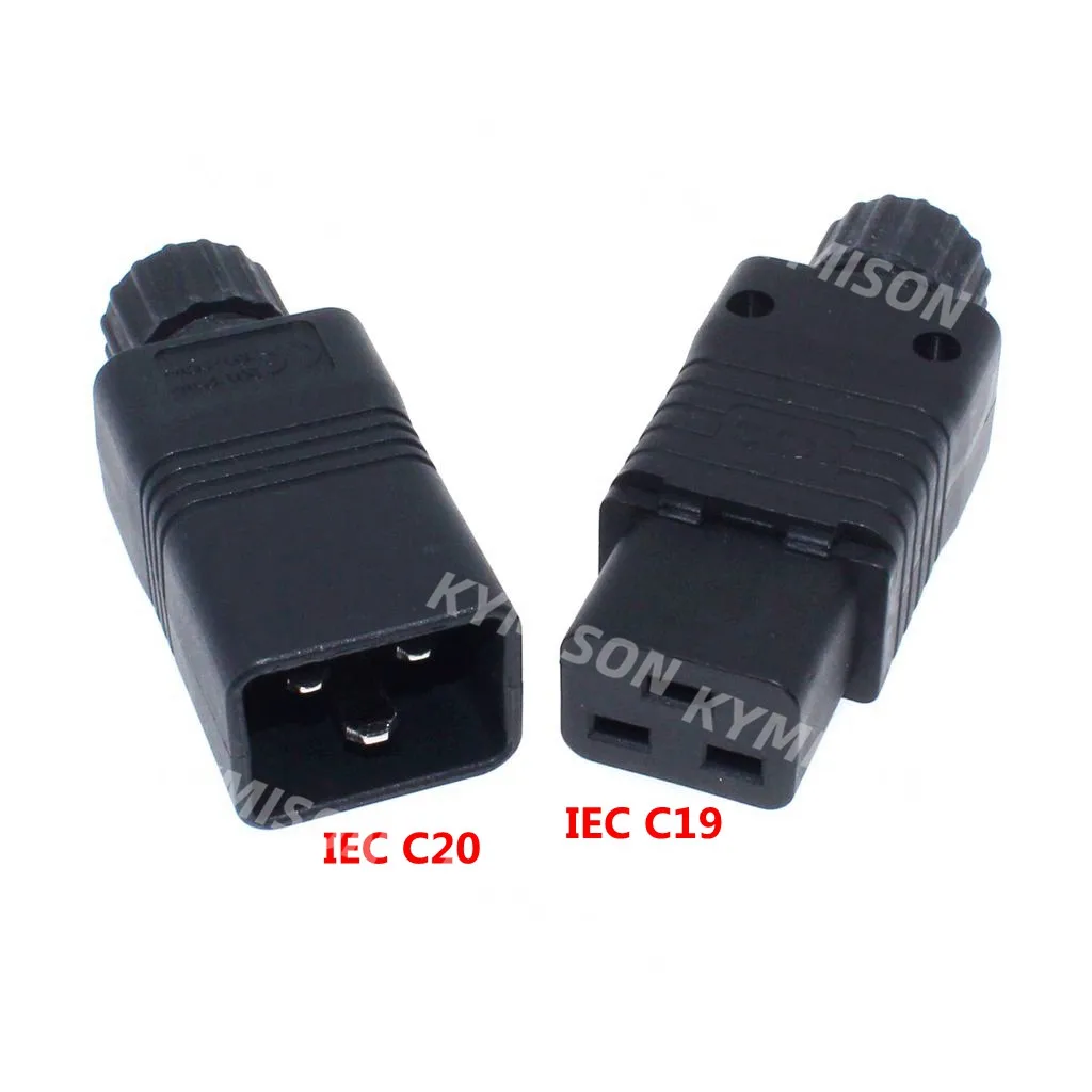 IEC 320 C20 C19 Male Female Assemble Plug Socket With Two Locking Screws, AC Power Computer Connector 15A 250V  Black