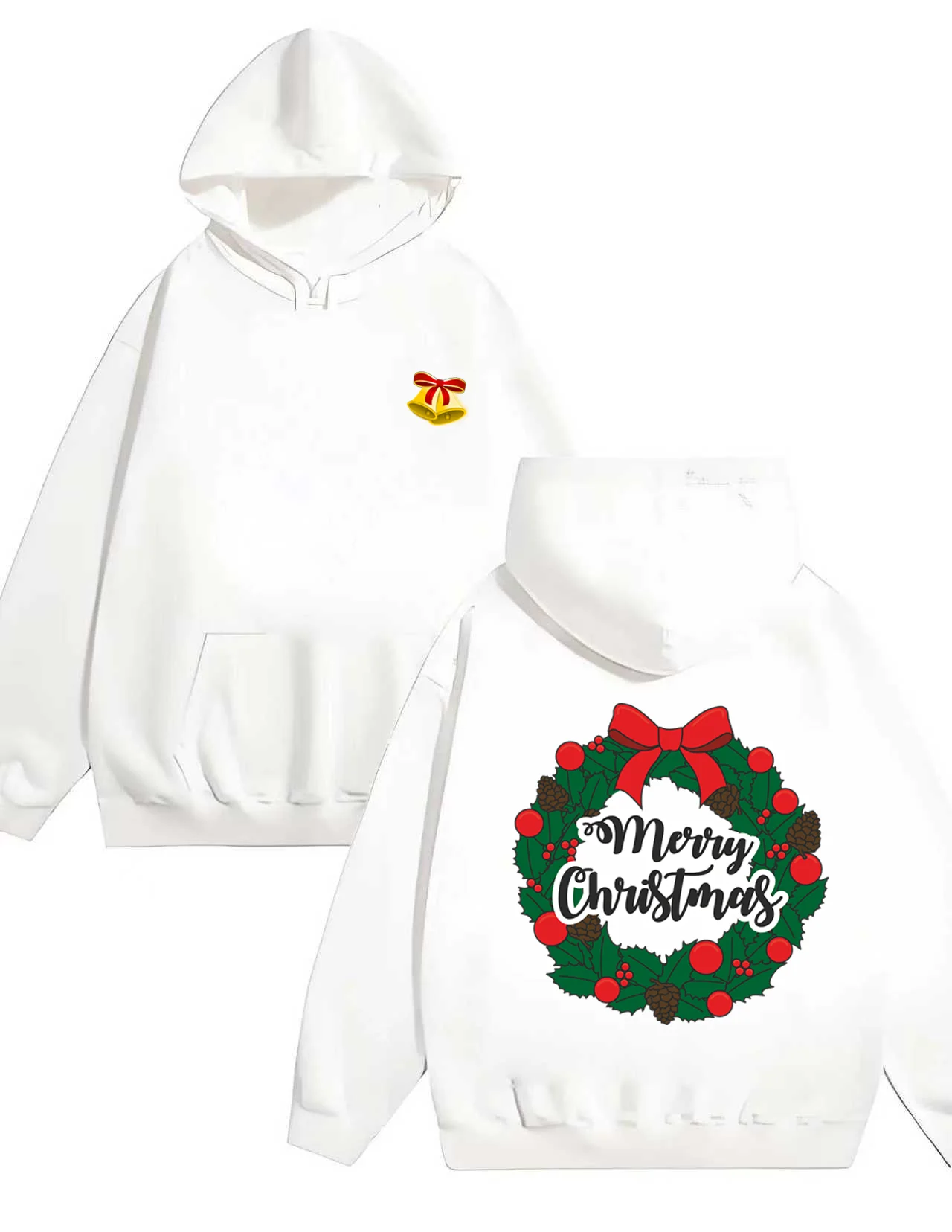 La nuova felpa con cappuccio pesante 330G sciolta alla moda per uomo e donna del 2025 con stampe in stile natalizio